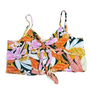 Aerie Women's Multi-Color Floral Front Tie Crop Top - Size Large